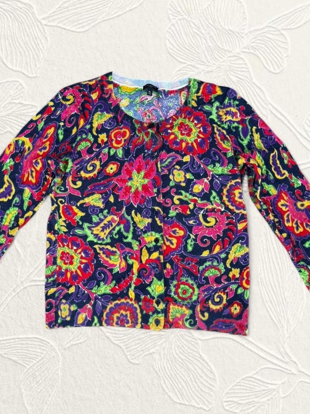 Talbots Women’s Colorful Floral Cotton Long sleeve Cardigan Size MP